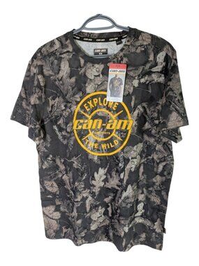 NWT Can-Am Men's Short Sleeve T-shirt Dark Grey Brown Woodland Camo Size Medium